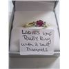Image 1 : LADIES 10kt RUBY RING W/2 SMALL DIAMONDS