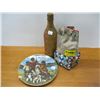 Image 1 : BEADED BAG, PLATE & NATIVE WOVEN BOTTLE