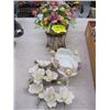 Image 1 : CERAMIC FIGURINE - FLOWERED W/WHEELBARROW & SMALL DISH & CAPODIMONTE FLOWERS
