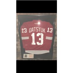 CUSTOM FRAMED PAVEL DATSYUK DETROIT RED WINGS JERSEY (AJ COA)