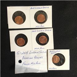 2014 LINCOLN SHIELD AMERICAN PENNIES (5 PENNIES)