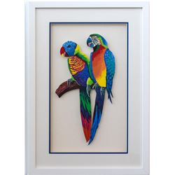 Patricia Govezensky- Original Painting on Laser Cut Steel "Two Parrots"