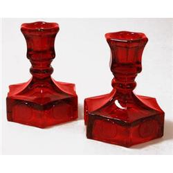 Fostoria Elegant Glass Red Coin Candlesticks #859655