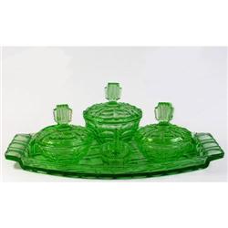 Green Depression Glass Art Deco Vanity Set #859659
