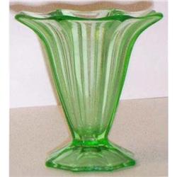 Davidson Art Deco Fluted Green Glass Vase #859689