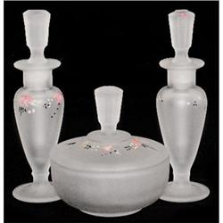 New Martinsville Painted Satin Glass Vanity Set #859696