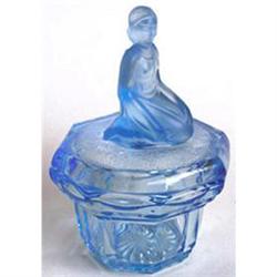Art Deco Glass Egyptian Ice Blue Powder Jar  #859699