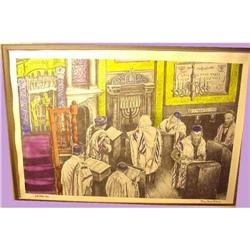 THE STUDY, Hand Colored Ltd Ed JUDAICA Print,   #883710