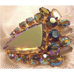 40's Deco Moonstone Rhinestons BROOCH #883851