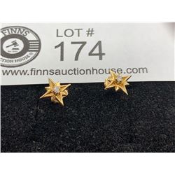 Good Pair of 14k Gold & Diamond Star Stud Earrings