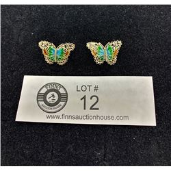 Nice Pair of Enamel & Silver Filegree Butterfly Earrings