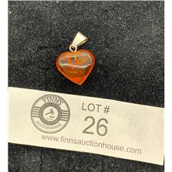 Amber and Sterling Heart Pendant