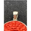 Image 2 : Large Chinese Cinabar Pendant in Sterling Silver