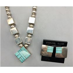 Turquoise Inlay Necklace Set by Ray Tracy