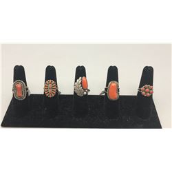 Group of Five Vintage Coral Rings