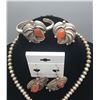 Image 12 : Coral Necklace, Bracelet, Ring and Earrings Set