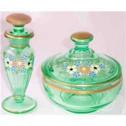 Green Depression Glass Decorated  Vanity Set #887537