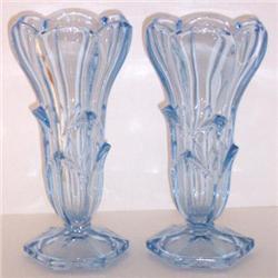 Crocus Blossom Ice Blue Pressed Glass Vases (2) #887538