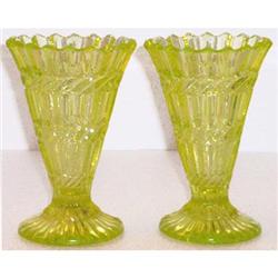 Henry Greener Vaseline Glass Vases: 1880s #887541