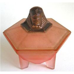 Sphinx Pink Satin Glass Art Deco Powder Jar #887543