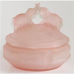 Kissing Elephants Pink Satin Glass Powder Jar #887544