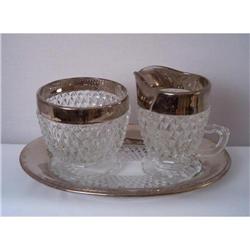 Indiana Glass Cream, Sugar & Oval Tray w/silver #888295