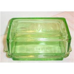 Kitchen Green Depression Glass Covered Butter #895968