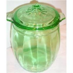 Kitchen Green Depression Glass Covered Cookie #895969