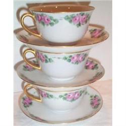 Three Hand Painted Rose Tea Cups and Saucers #895984