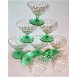 Eight Optic Bowl Green Stem Sherbets #895986