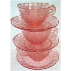 Three Pink Floral Poinsettia Cups and Saucers #895987