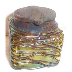 Durand Green Art Glass Threaded Ink Well #896004
