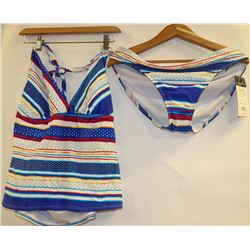 CATALINA WOMENS 2 PC TANKINI SET BLUE AND POLKA