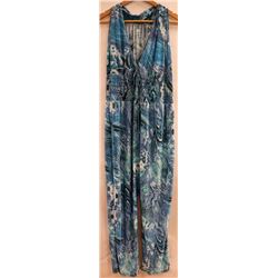 LOW V NECK WOMENS ROMPER BLUE GREEN PATTERN