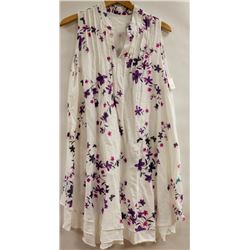 WHITE TUNIC STYLE POCKETED DRESS WITH FLORAL