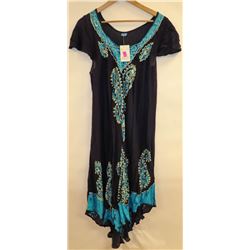 KRILL WOMENS NAVY BLUE SHORT SLEEVE FLARE BOTTOM