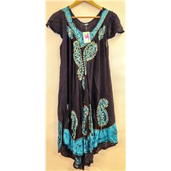 KRILL WOMENS NAVY BLUE SHORT SLEEVE FLARE BOTTOM