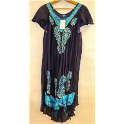 KRILL WOMENS NAVY BLUE SHORT SLEEVE FLARE BOTTOM