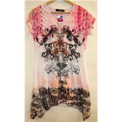 TEMPTATION BEDAZZLED FLARE BOTTOM WHITE TSHIRT