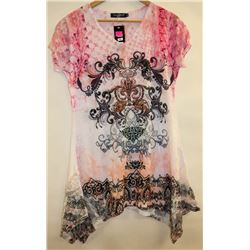 TEMPTATION EMBELLISHED FLARE BOTTOM WHITE TSHIRT