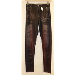 WOMENS FAUX DENIM BLACK LEGGINGS O/S FITS MOST