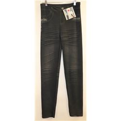 ELEVEN WOMENS FAUX DENIM BLACK LEGGINGS O/S FITS