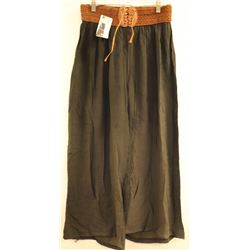 WOMENS WIDE LEG FLARE BOTTOM BLACK PANT W/ BROWN