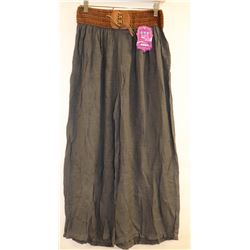 WOMENS WIDE LEG FLARE BOTTOM CHARCOAL PANT W/