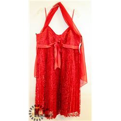 SALLY RED LACE AND PLEATED SKIRT SPAGHETTI STRAP