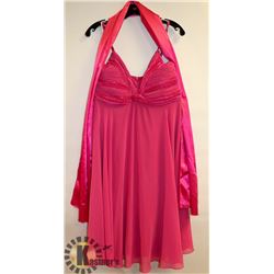 SALLY PINK SHEER AND GATHERED TOP FORMAL DRESS