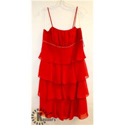 FIESTA RED CHIFFON LAYERED PLEATED BUST