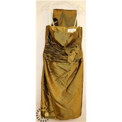JORA METALLIC OLIVE GREEN RUCHED WAIST FORMAL