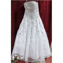 SILVER BEADED WHITE STRAPLESS WEDDING DRESS