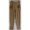 Image 1 : TAN WOMENS LEGGINGS WITH GOLD ZIPPER  POCKETS